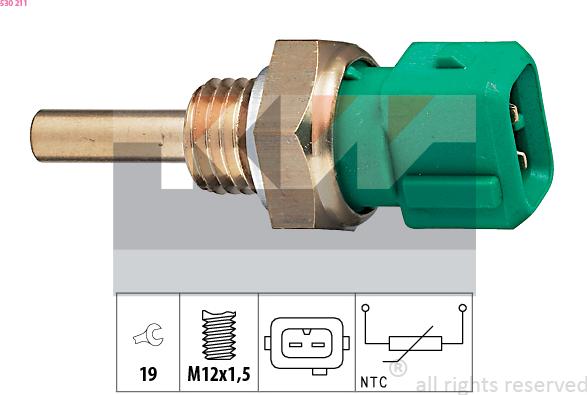 KW 530 211 - Датчик, температура охлаждающей жидкости www.autospares.lv