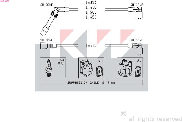 KW 360 529 - Augstsprieguma vadu komplekts www.autospares.lv