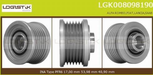 LGK LGK008098190 - Шкив генератора, муфта www.autospares.lv