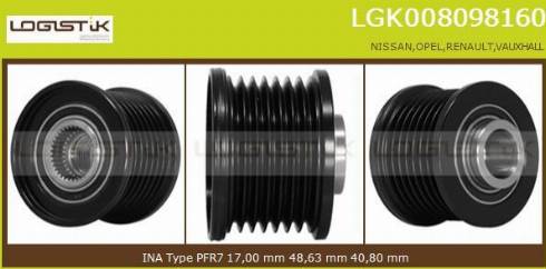 LGK LGK008098160 - Шкив генератора, муфта www.autospares.lv