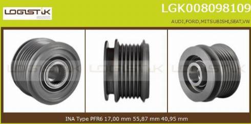 LGK LGK008098109 - Pulley, alternator, freewheel clutch www.autospares.lv