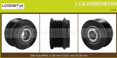 LGK LGK008098104 - Pulley, alternator, freewheel clutch www.autospares.lv