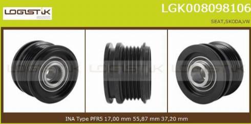 LGK LGK008098106 - Pulley, alternator, freewheel clutch www.autospares.lv