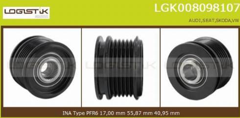 LGK LGK008098107 - Pulley, alternator, freewheel clutch www.autospares.lv