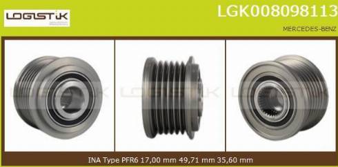 LGK LGK008098113 - Pulley, alternator, freewheel clutch www.autospares.lv