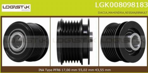 LGK LGK008098183 - Шкив генератора, муфта www.autospares.lv