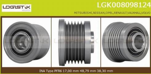 LGK LGK008098124 - Pulley, alternator, freewheel clutch www.autospares.lv