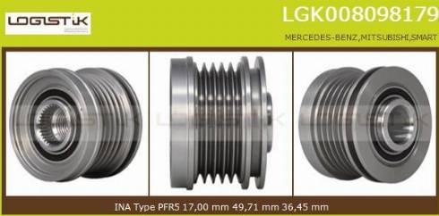 LGK LGK008098179 - Шкив генератора, муфта www.autospares.lv