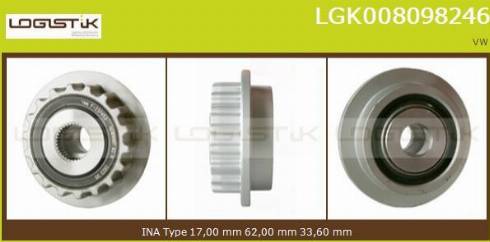 LGK LGK008098246 - Piedziņas skriemelis, Ģenerators www.autospares.lv