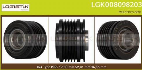 LGK LGK008098203 - Pulley, alternator, freewheel clutch www.autospares.lv