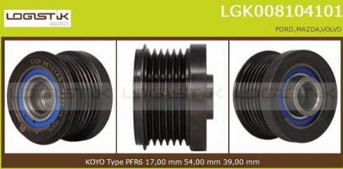 LGK LGK008104101 - Шкив генератора, муфта www.autospares.lv