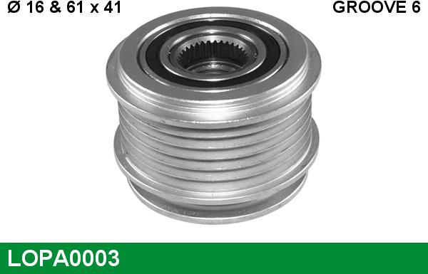 LUCAS LOPA0003 - Pulley, alternator, freewheel clutch www.autospares.lv