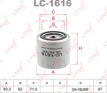 LYNXauto LC-1616 - Oil Filter www.autospares.lv