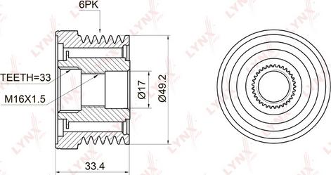 LYNXauto PA-1002 - Шкив генератора, муфта www.autospares.lv