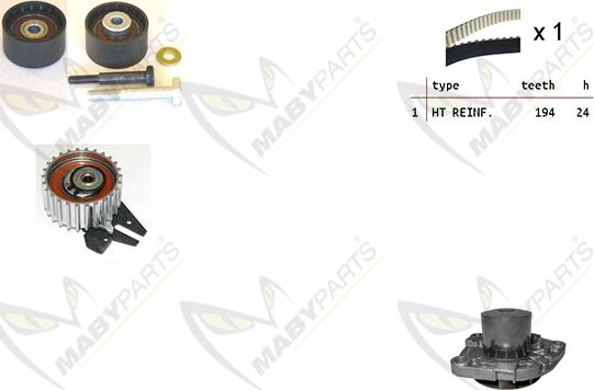 Mabyparts OBKWP0054 - Водяной насос + комплект зубчатого ремня ГРМ www.autospares.lv