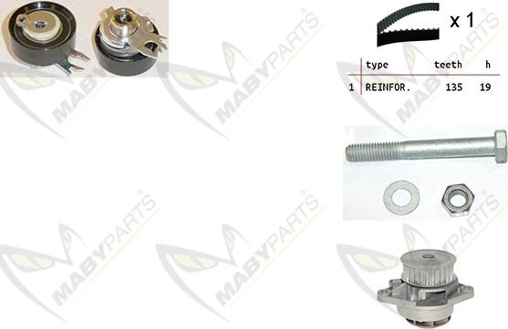 Mabyparts OBKWP0144 - Ūdenssūknis + Zobsiksnas komplekts autospares.lv