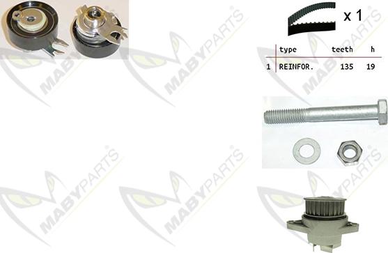 Mabyparts OBKWP0143 - Водяной насос + комплект зубчатого ремня ГРМ www.autospares.lv