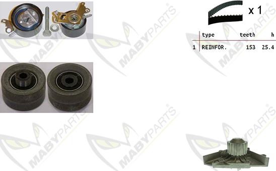 Mabyparts OBKWP0158 - Водяной насос + комплект зубчатого ремня ГРМ www.autospares.lv