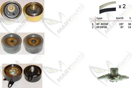 Mabyparts OBKWP0168 - Ūdenssūknis + Zobsiksnas komplekts www.autospares.lv