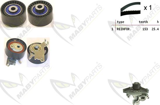 Mabyparts OBKWP0167 - Водяной насос + комплект зубчатого ремня ГРМ www.autospares.lv