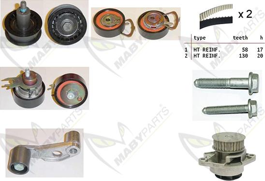 Mabyparts OBKWP0100 - Водяной насос + комплект зубчатого ремня ГРМ www.autospares.lv