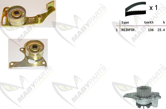 Mabyparts OBKWP0112 - Водяной насос + комплект зубчатого ремня ГРМ www.autospares.lv