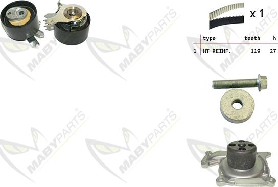 Mabyparts OBKWP0136 - Ūdenssūknis + Zobsiksnas komplekts www.autospares.lv