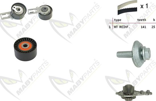 Mabyparts OBKWP0131 - Водяной насос + комплект зубчатого ремня ГРМ www.autospares.lv