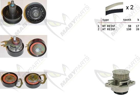 Mabyparts OBKWP0138 - Водяной насос + комплект зубчатого ремня ГРМ www.autospares.lv