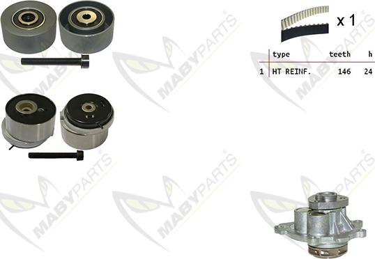 Mabyparts OBKWP0124 - Водяной насос + комплект зубчатого ремня ГРМ www.autospares.lv