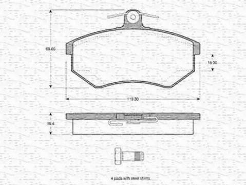 Magneti Marelli 363702160944 - Тормозные колодки, дисковые, комплект www.autospares.lv