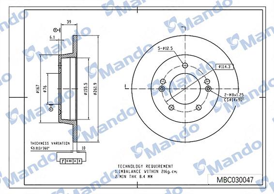 Mando MBC030047 - Bremžu diski www.autospares.lv