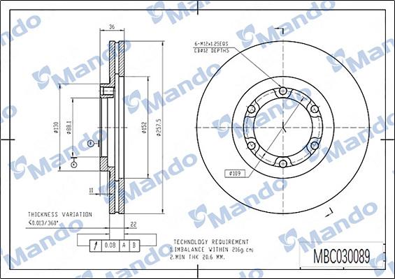 Mando MBC030089 - Bremžu diski www.autospares.lv