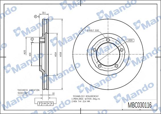 Mando MBC030116 - Bremžu diski www.autospares.lv