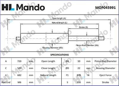 Mando MOP045991 - Gāzes atspere, Bagāžas / Kravas nodalījuma vāks autospares.lv