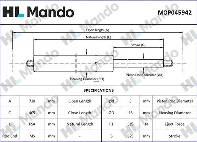 Mando MOP045942 - Gāzes atspere, Bagāžas / Kravas nodalījuma vāks www.autospares.lv