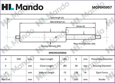 Mando MOP045957 - Gāzes atspere, Bagāžas / Kravas nodalījuma vāks www.autospares.lv