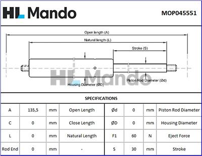 Mando MOP045551 - Gāzes atspere, Cimdu nodalījums www.autospares.lv