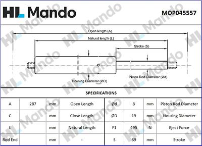 Mando MOP045557 - Gāzes atspere, Bagāžas / Kravas nodalījuma vāks www.autospares.lv