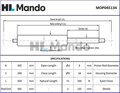 Mando MOP045134 - Gāzes atspere, Bagāžas / Kravas nodalījuma vāks www.autospares.lv