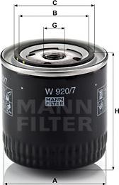 Mann-Filter W 920/7 y - Eļļas filtrs www.autospares.lv