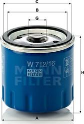 Mann-Filter W 712/16 - Eļļas filtrs autospares.lv