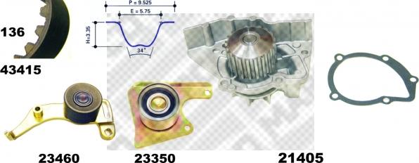 Mapco 41415 - Водяной насос + комплект зубчатого ремня ГРМ www.autospares.lv