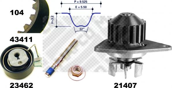 Mapco 41411 - Ūdenssūknis + Zobsiksnas komplekts www.autospares.lv