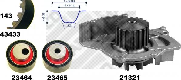 Mapco 41433 - Водяной насос + комплект зубчатого ремня ГРМ www.autospares.lv