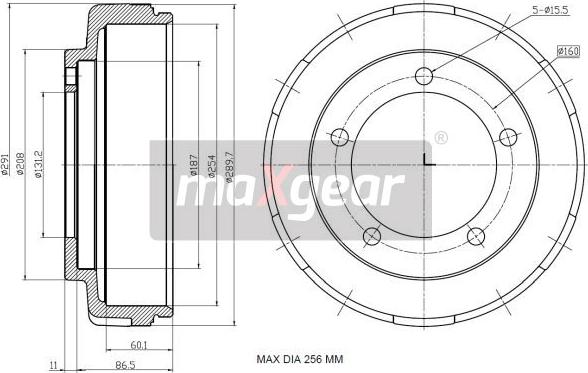 Maxgear 19-2305 - Bremžu trumulis www.autospares.lv