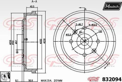 Maxtech 832094.0080 - Тормозной барабан www.autospares.lv