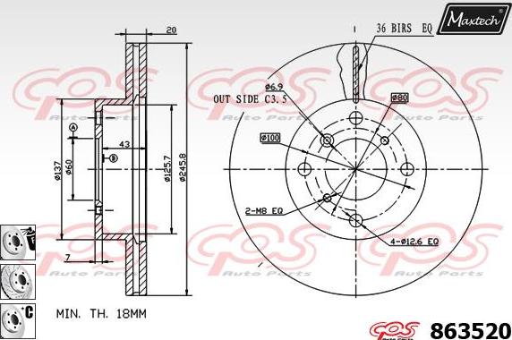 Maxtech 72938025 - Virzulis, Bremžu suports autospares.lv