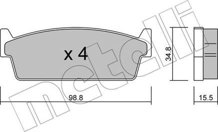 Metelli 22-0493-0 - Тормозные колодки, дисковые, комплект www.autospares.lv