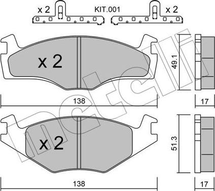 Metelli 22-0045-2K - Bremžu uzliku kompl., Disku bremzes autospares.lv